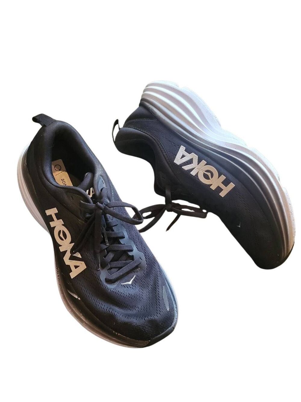 Hoka Shoes Men's 9 Black White Bondi 8 Running Walking Sneakers Comfort Cushion